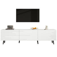 LOWBOARD in Weiß TV-Ständer mit Klapptüren für Fernseher um die 80 Zoll, B180/T40/H48 cm - Schwarz/Weiß, Holzwerkstoff/Metall (180/48/40cm) - STILVORA