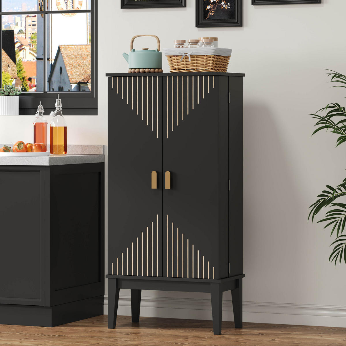 SIDEBOARD in Schwarz mit 2-Tür-Aufbewahrungsschrank für Küchen, Wohnzimmer und Flur, B59/T30/H120 cm - Schwarz, Holzwerkstoff (59/120/30cm) - STILVORA
