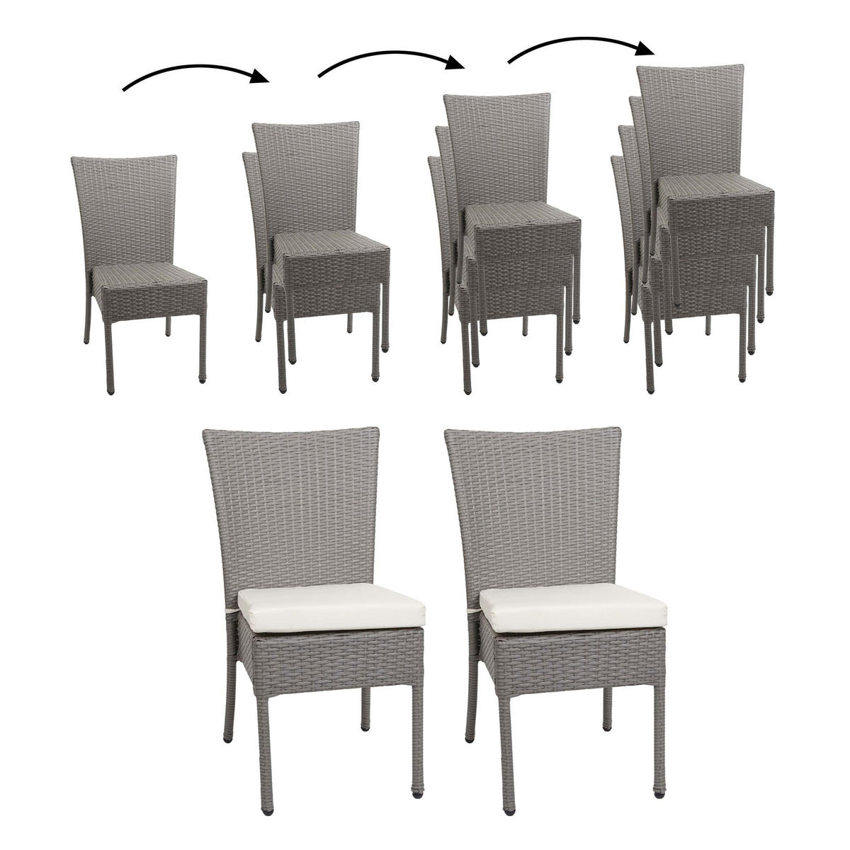 POLY-RATTAN STUHL Grau, Cremeweiß 2er-Set - Weiß/Grau, Kunststoff (52/90/58cm) - MCW
