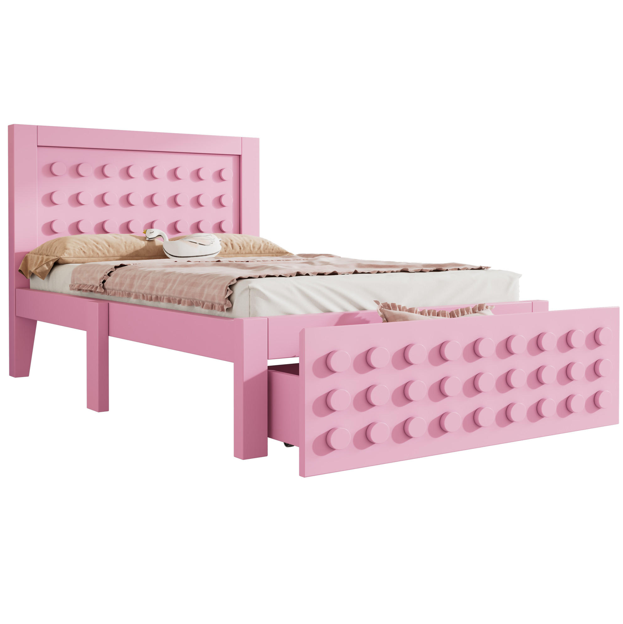 KINDEREINZELBETTEN aus Holz 90x190 cm in Rosa mit Schublade & Stauraum - Rosa, Holz (90/190cm) - Modfu