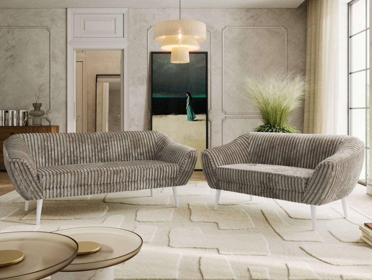 SEDACÍ SOUPRAVA 3+2 PIRS - Světle hnědá Manšestr - Bílé nohy - bílá/světle hnědá, kompozitní dřevo/textil (180/75/74cm) - MKS