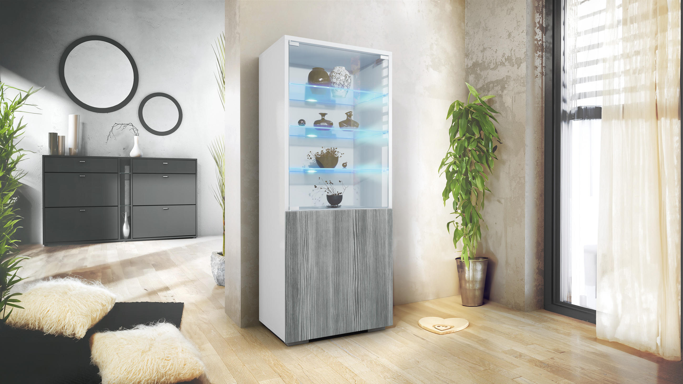 VITRINE Granada Avola-Anthrazit - Anthrazit, Holzwerkstoff (50/122.5/34.5cm) - Vladon