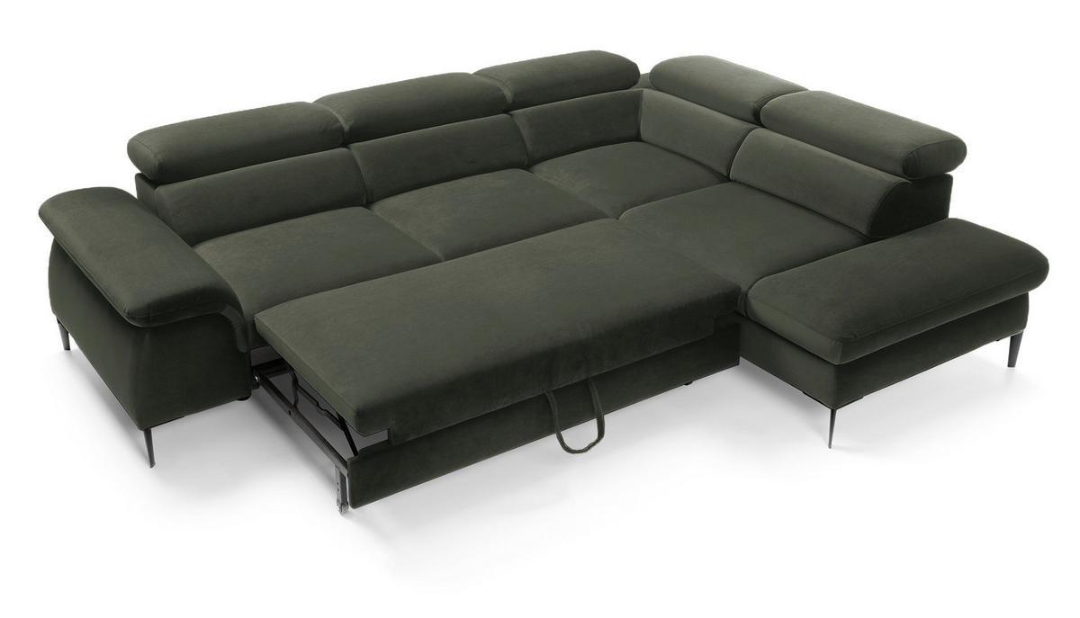 SCHLAFSOFA 280 cm Amaro L mit verstellbaren Kopfstützen, Rechts, Grün - Grün, Holz (214/280cm) - Emporius