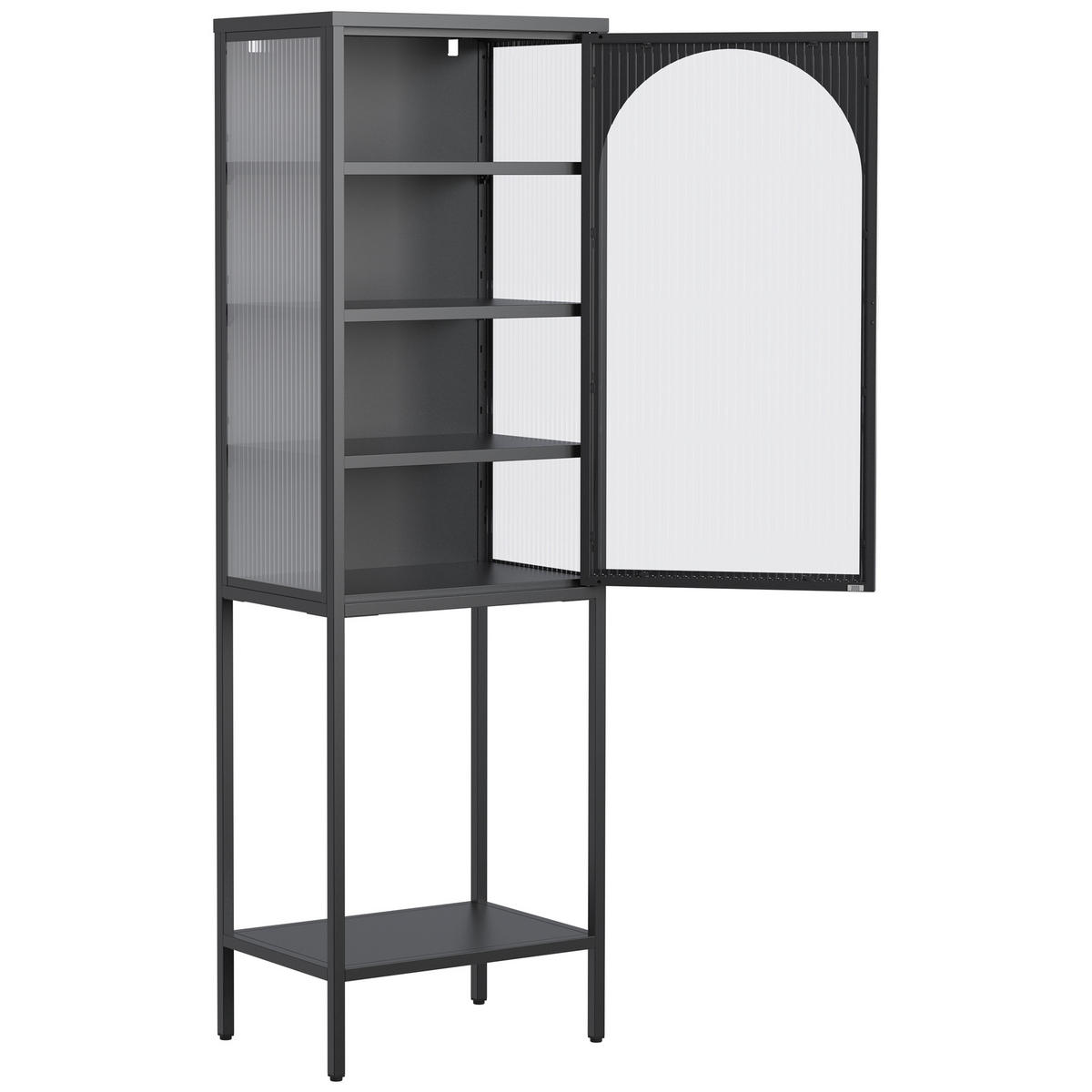 VITRINENSCHRANK aus Metall und Glas 50x35x160 cm Schwarz mit verstellbaren Einlegeböden und abschließbarer Tür - Schwarz, Glas (50/160/35cm) - Modfu