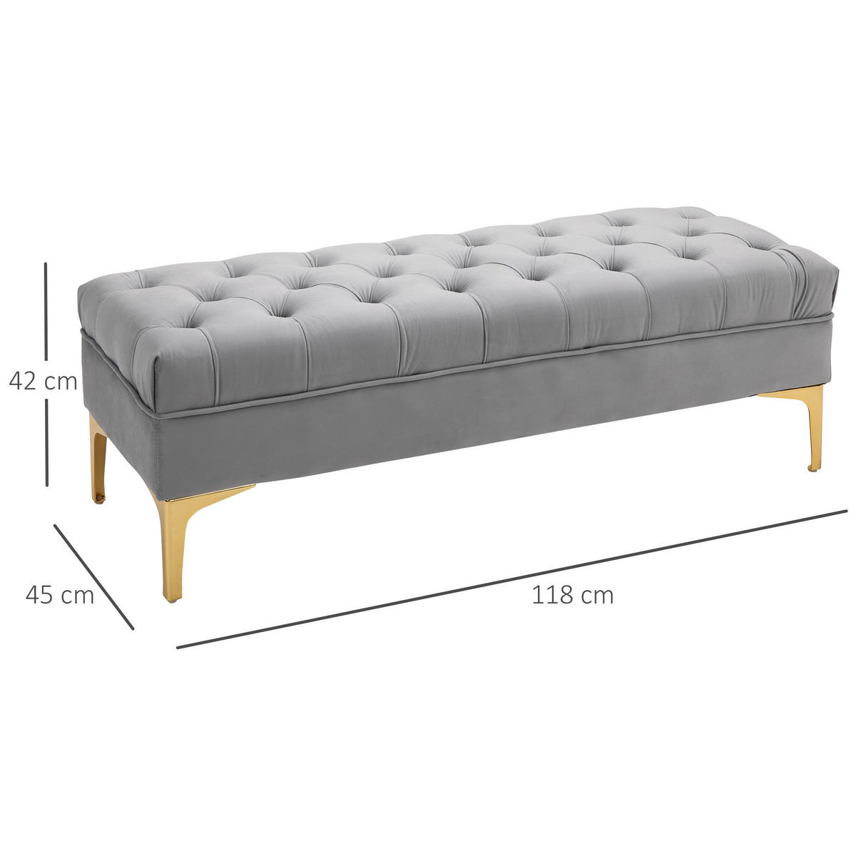 SITZBANK Bettbank Schuhbank mit erhöhten Beine Schlafzimmer Samt Hellgrau - Hellgrau, Kunststoff (45/42/118cm) - HOMCOM