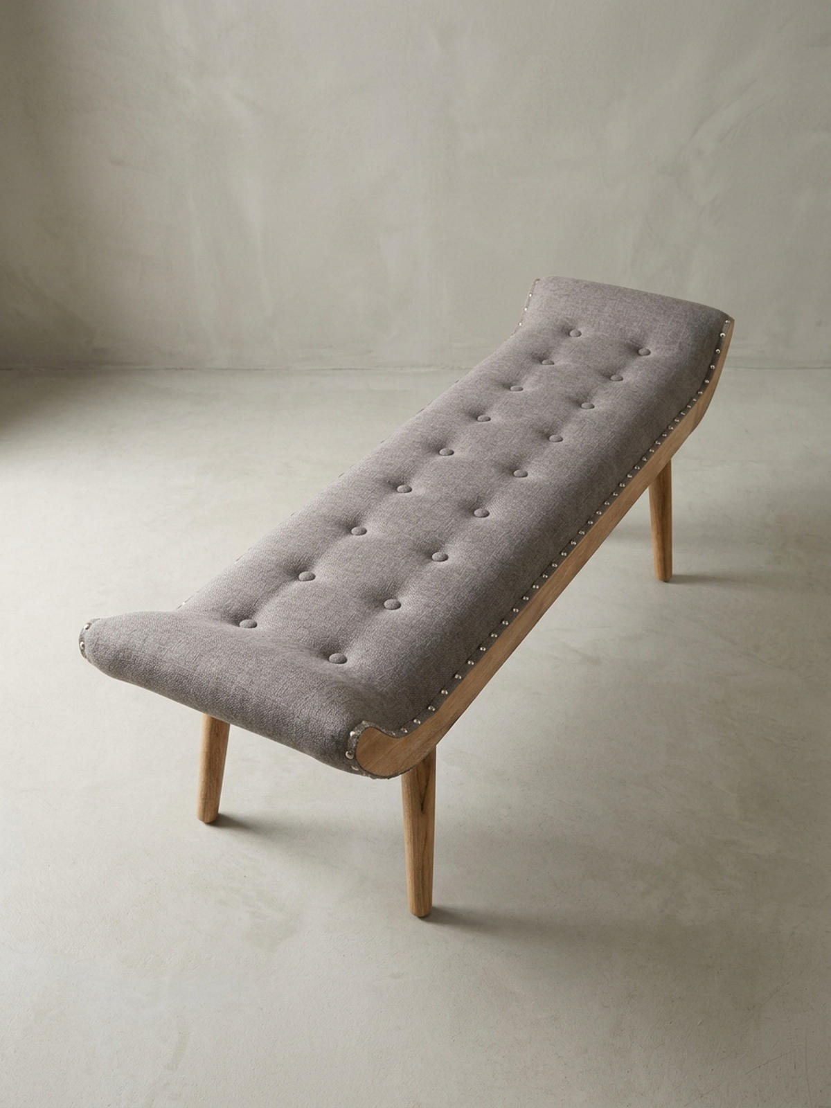 SITZBANK Massivholz Chesterfield Muster, Grau 125x38x50 cm - Braun/Grau, Mangoholz/Textil (125/50/38cm) - KADIMA DESIGN
