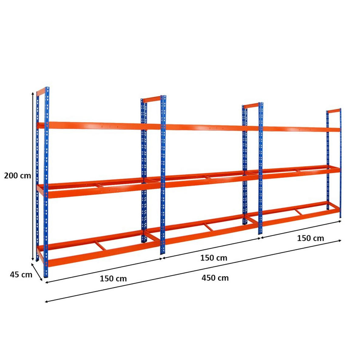 REIFENREGAL Tiger XL 3er-Set mit 3x 200x150x45 cm 300 kg Fachlast bis zu 54 Reifen Blau-Orange - Orange, Metall (450/200/45cm) - PROREGAL