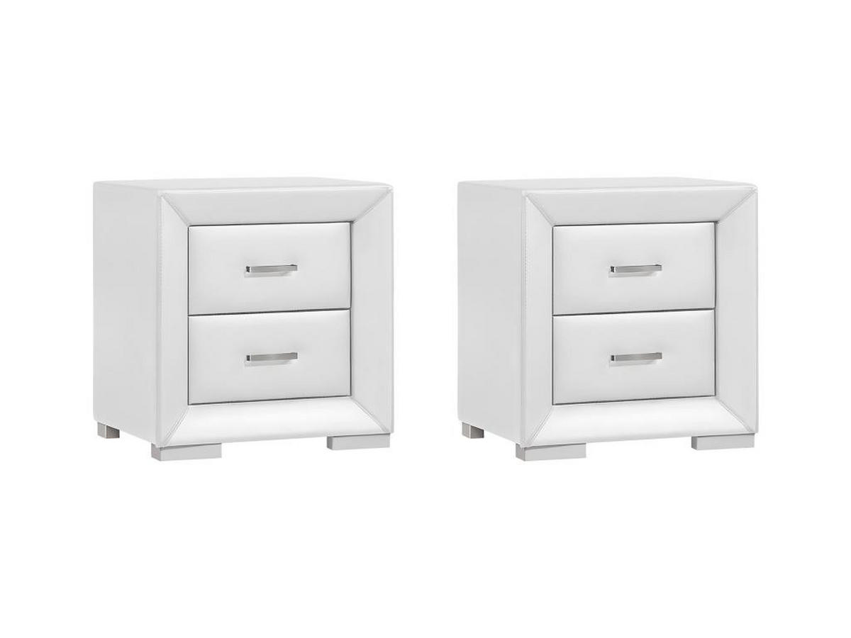 2ER-SET Nachttische mit 2 Schubladen - Kunstleder - Weiß - CAPITOLE - Weiß, Leder (43/54.5/51.5cm) - Vente-Unique