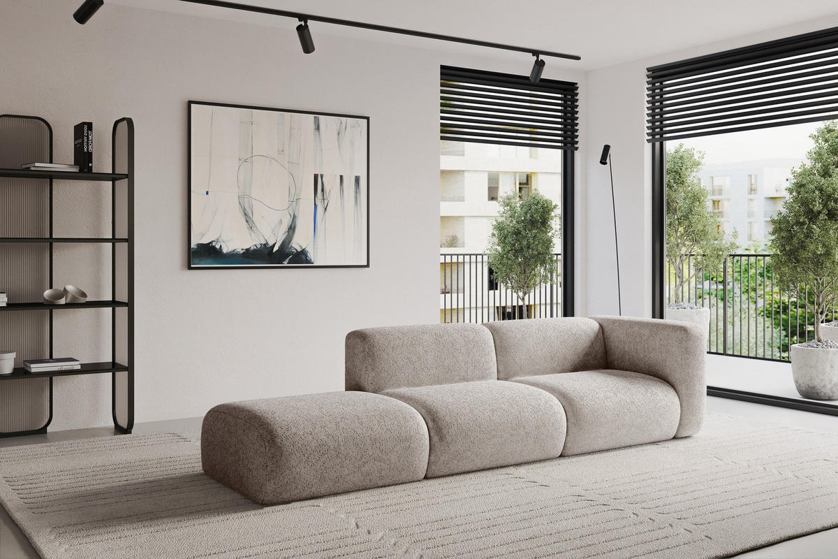 SOFA Ottomane Rechts MIRA-S3 296x89x70 Hellgrau Velours - Hellgrau/Schwarz, Holzwerkstoff/Kunststoff (296/70/89cm) - ALTDECOR