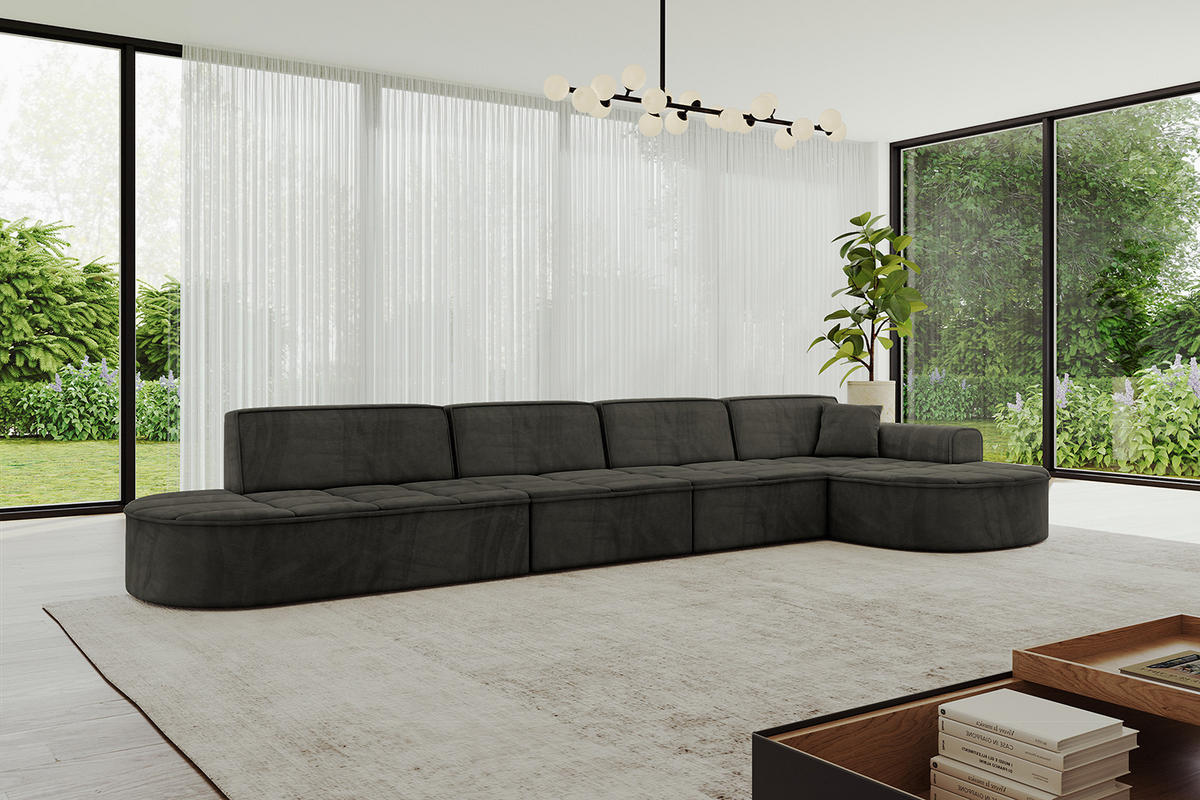 ECKSOFA Ottomane Rechts TARO-L3 - 413x171x79,5 cm Schwarz - Schwarz, Holzwerkstoff/Textil (413/171cm) - ALTDECOR