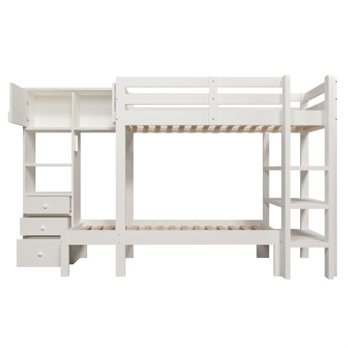 ETAGENBETT 90/200 cm Weiß mit Nachtlicht versetztem Design und Stauraum - Weiß, Metall (90/200cm) - OKWISH