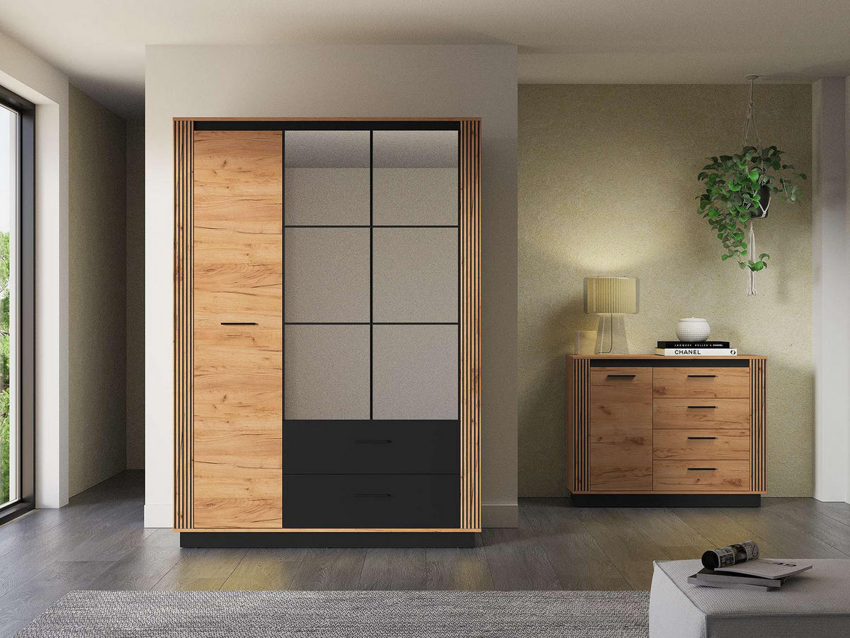 KLEIDERSCHRANK – 200 cm – Urso – Schwarz – KL-039 - Schwarz, Holzwerkstoff (200/210/58cm) - hi-markt