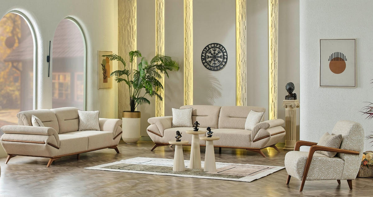 SITZGARNITUR Boston Grau Stellvariante:2+2+1 - Grau, Holz (195/90/100cm) - Villa Möbel