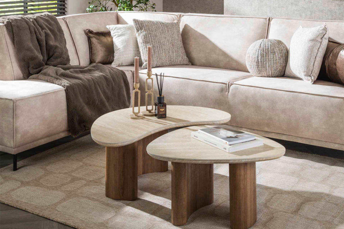 COUCHTISCH-SET PRETO Weiß Keramik - Braun/Weiß, Keramik (88/44/36cm) - KAWOLA