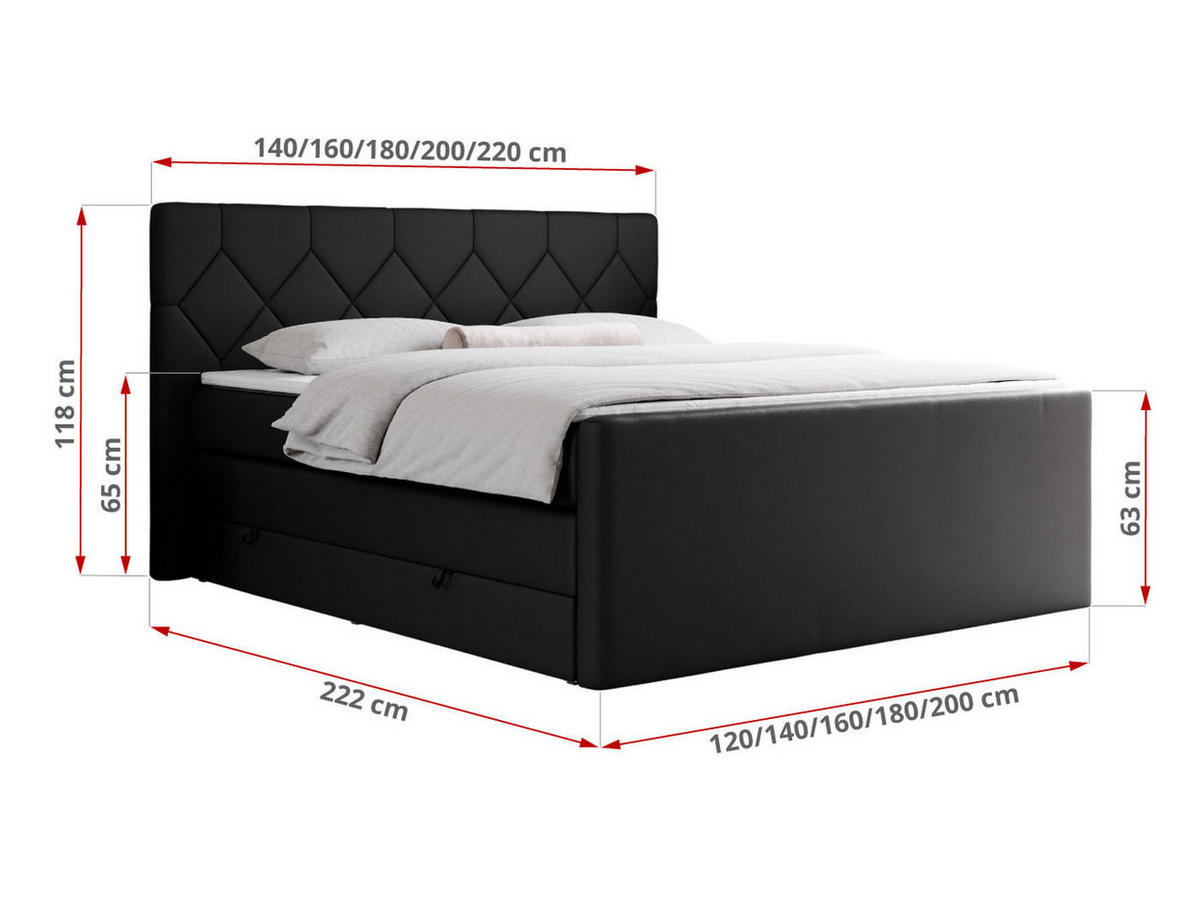 BOXSPRINGBETT KING EIGAR 200/200 Schwarz Kunstleder - H3 - Schwarz, Holz/Textil (200/200cm) - MKS