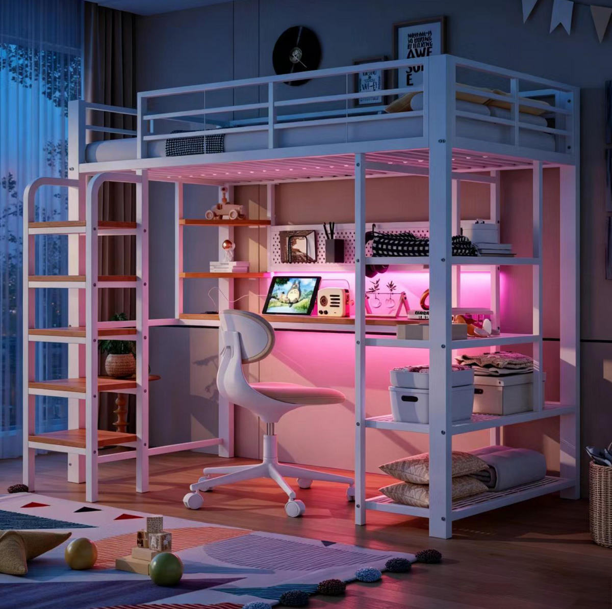 HOCHBETT 90/200 cm Weiß mit LED und Steckdosen - Weiß, Metall (90/200cm) - MIVRAY