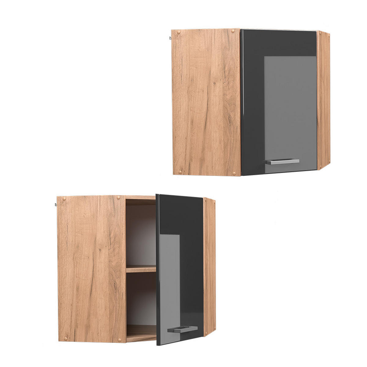 ECKHÄNGESCHRANK R-Line Anthrazit Hochglanz 57 cm - Honigeiche/Schwarz Hochglanz, Holzwerkstoff (57/60/34.1cm) - Vicco
