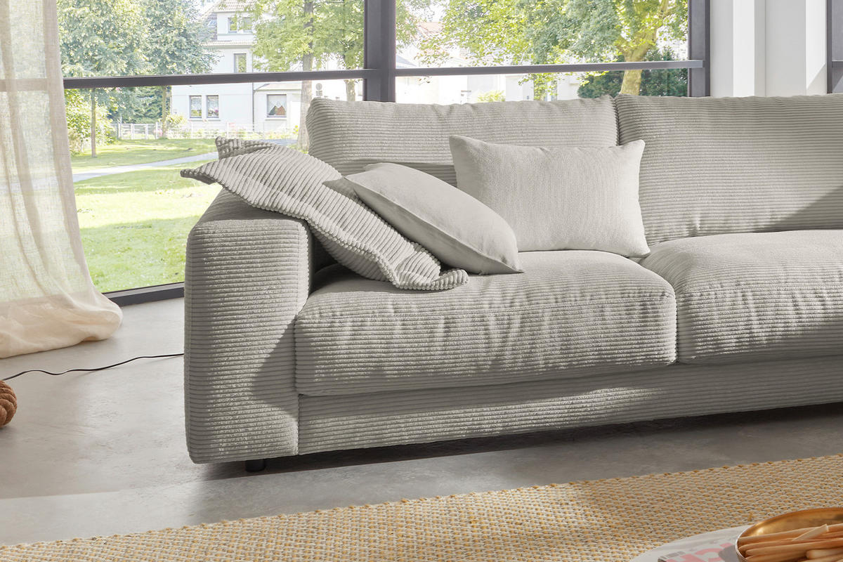 ECKSOFA MADELINE Granit Cord - Schwarz/Grau, Kunststoff/Textil (325/224cm) - KAWOLA