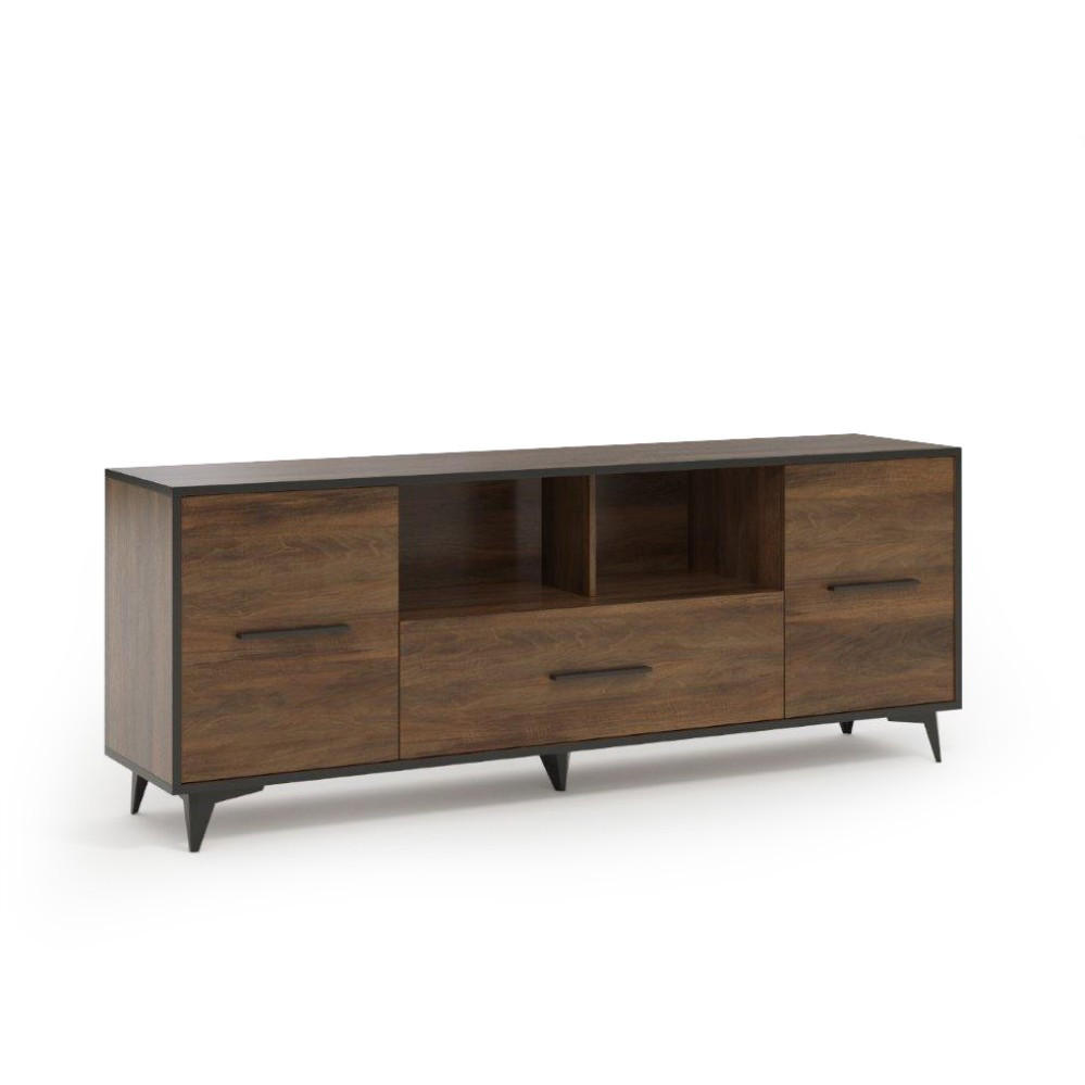 LOWBOARD Felia mit 2 Türen und 1 Schublade - Walnussfarben/Schwarz, Holzwerkstoff (179/68/40cm) - Beautysofa