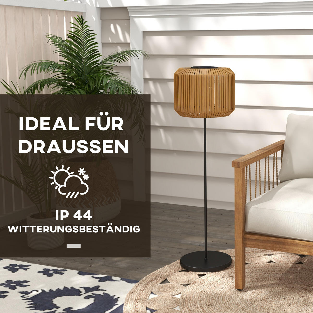RATTAN Solarlampe, für Garten, Rasen, Stahl, Gelb - Gelb, Kunststoff (34/130/34cm) - Outsunny