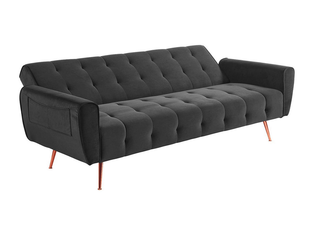 SCHLAFSOFA Klappsofa 3-Sitzer - Samt - Anthrazit - POLANI - Anthrazit, Textil (209/83/83cm) - Vente-Unique