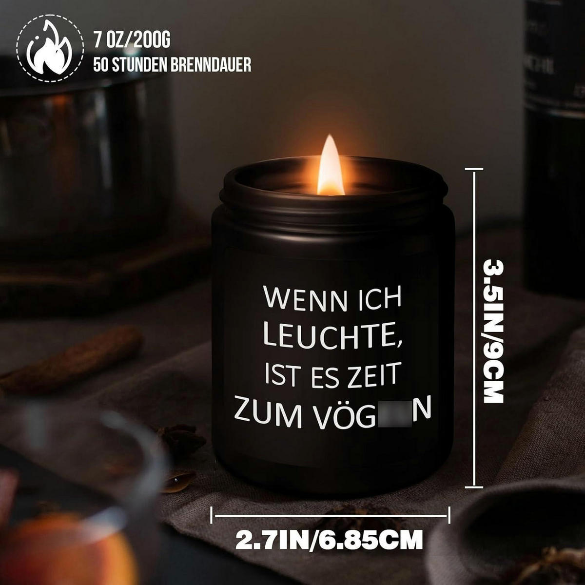 DUFTKERZE Sandelholz 50 Stunden Brenndauer - Schwarz, Paraffin (8cm)
