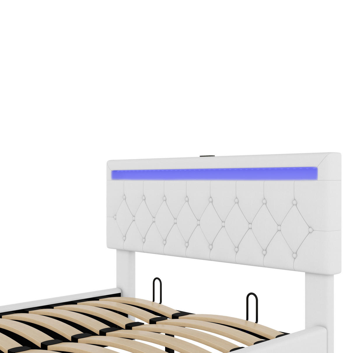 BETT mit Stauraum 140x200 cm Leinen Weiß mit LED, USB und USB-C - Weiß, Metall (140/200cm) - Meubliv