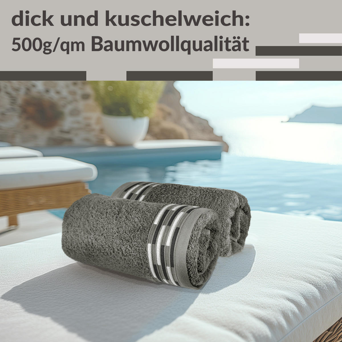 HANDTUCH Lugano Dunkelgrau 2er 50x100 cm - Dunkelgrau, Textil (50/100cm) - Lashuma