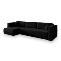 ECKSOFA OLVERA Schwarz Plüsch-Stoff mit Schlaffunktion - Schwarz, Holz (347/148cm) - MASSENO