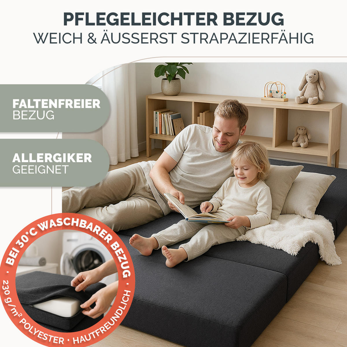 KLAPPMATRATZE 90x200 cm - 3teilig in Anthrazit - Anthrazit, Textil - Blumtal