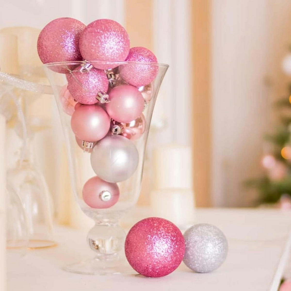 WEIHNACHTSKUGELN 36-teiliges Set Kunststoff 4 cm Rosa - Pink, Kunststoff (4/4/4cm)