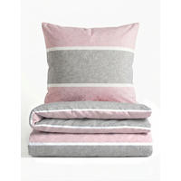 BETTWÄSCHE-GARNITUR Premium Melange Blockstreifen rose, 155x200 cm + 80x80 cm - Rosa, Textil (155/200cm) - biberna