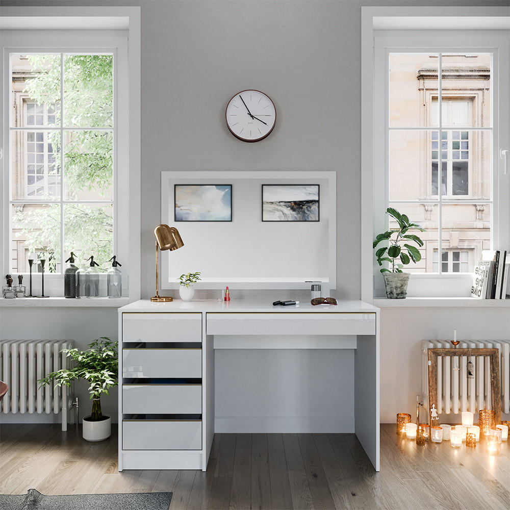 SCHREIBTISCH Sherry Weiß/Gold 120 cm - Goldfarben/Weiß, Holzwerkstoff (120/55/75cm) - Vicco