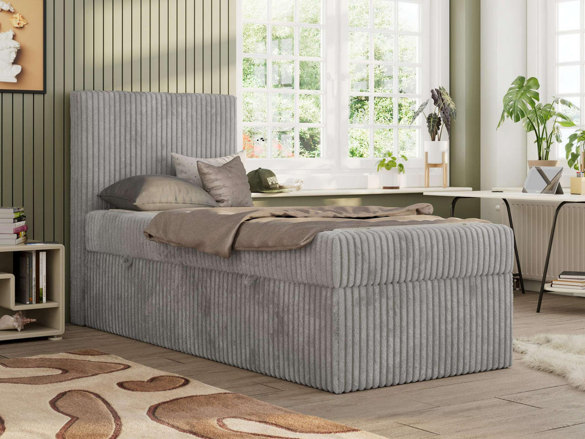 JUGENDBETT TILIO 90/200 - Hellgrau - H4 - Links Seite - Hellgrau, Textil (90/200cm) - MKS
