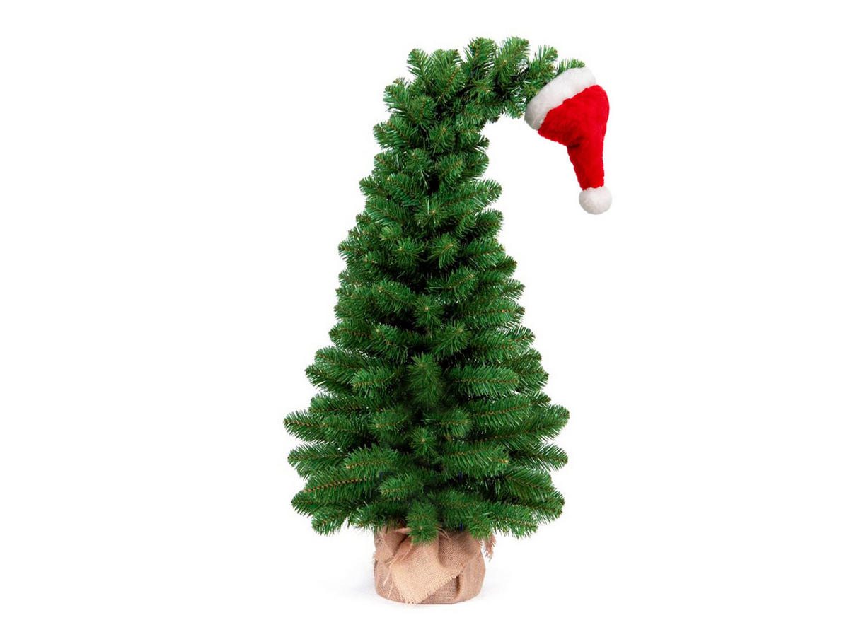 WEIHNACHTSBAUM künstlicher GRINCH 60 cm, grün, mit Weihnachtsmütze, im Pflanztopf - Grün, Kunststoff/Stein (45/60cm) - LAALU