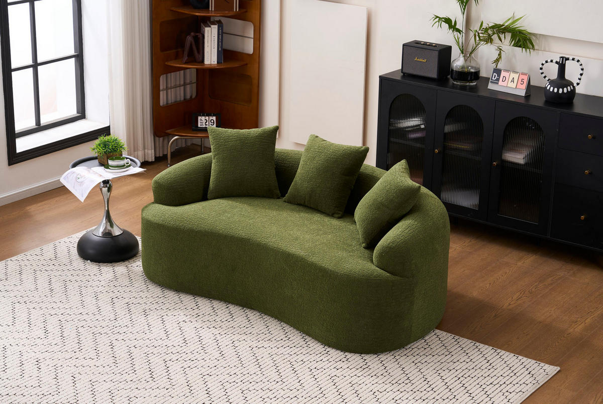 ZWEISITZER-SOFA mit tiefer Sitzfläche Chenille Grün - Grün, Kunststoff (153/63/94cm) - Meubliv