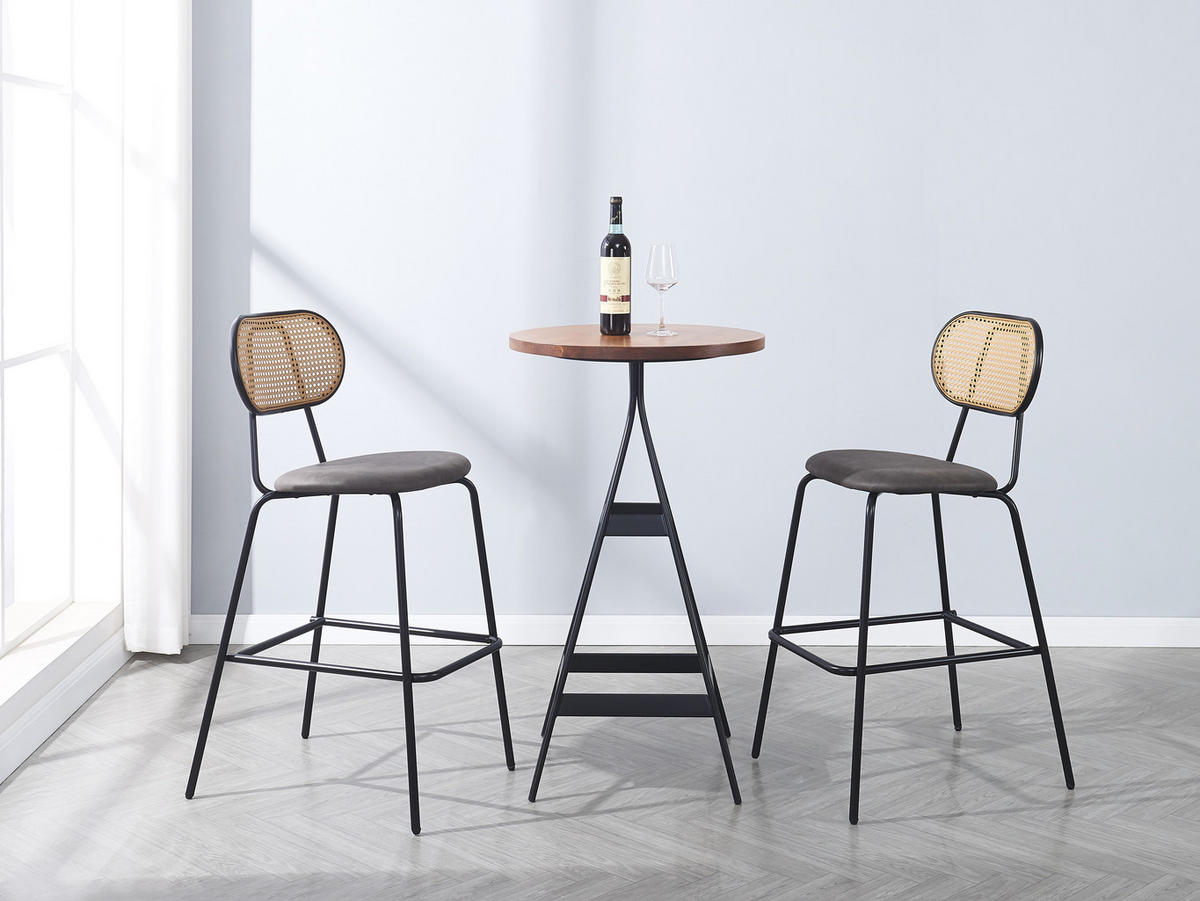 BARHOCKER 2er-Set Rattan Schwarz - Schwarz, Holz (48/108/60cm) - Nordlys
