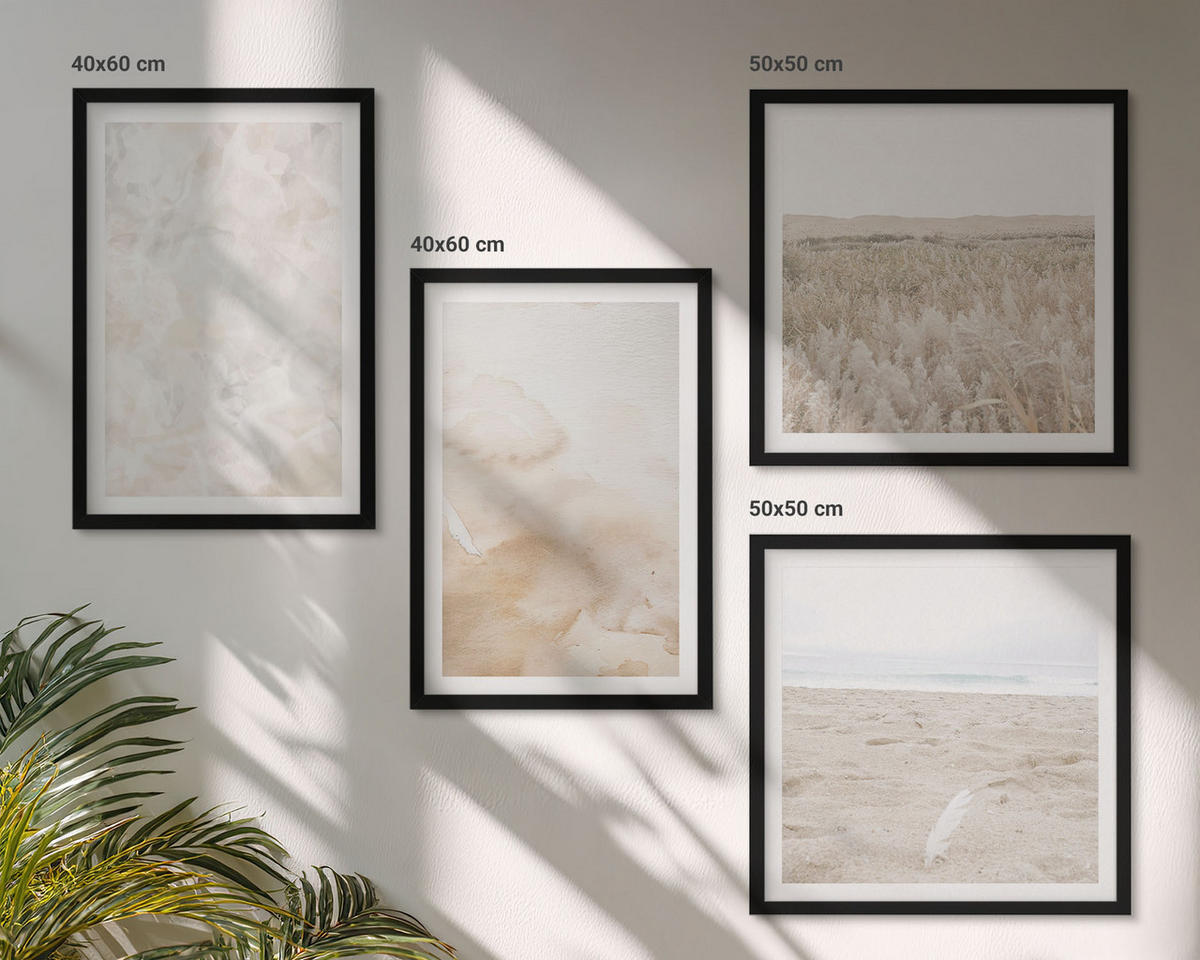 BILDER SET 4er Set - 50x50 cm & 40x60 cm Schwarzer Rahmen - Modische Pastelltexturen - Schwarz, Kunststoff (50/50cm) - TULUP