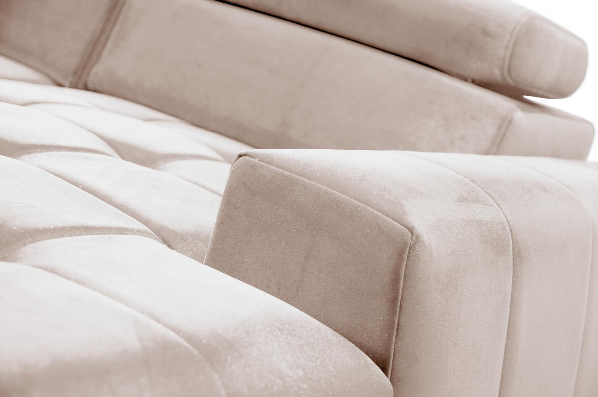 WOHNLANDSCHAFT Arkucio U Beige 345/200/95 cm – großes Sofa mit Schlaffunktion R - Beige/Schwarz, Textil/Metall (345/95/200cm) - AX Living
