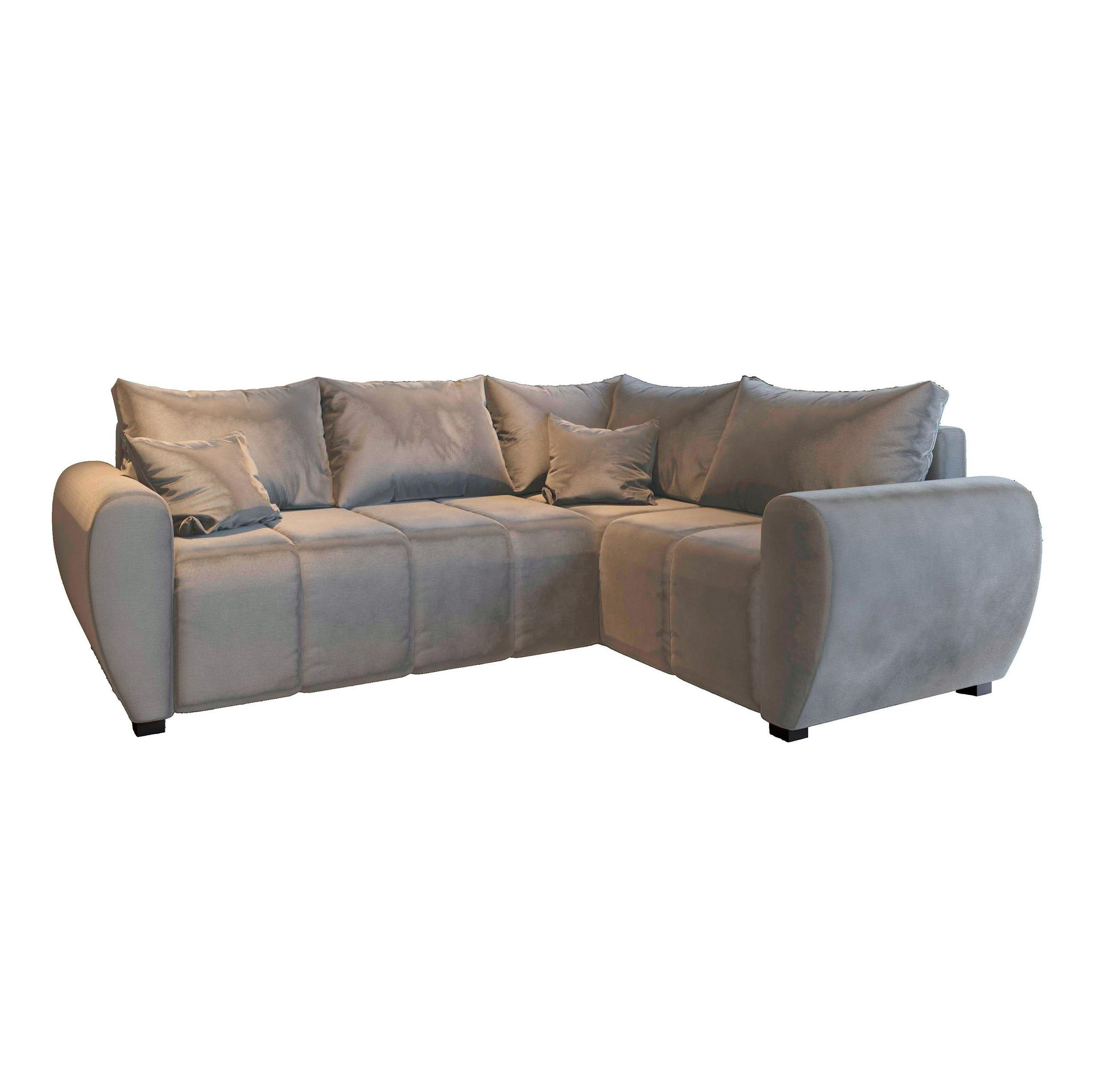 ECKSOFA MADISON L R-S Beige Plüsch-Stoff mit Schlaffunktion - Beige, Holz (235/175cm) - MASSENO