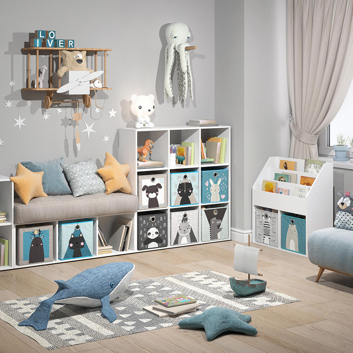 KINDERREGAL Nove Weiß 104 x 108 cm mit 6 Faltboxen - Weiß, Holzwerkstoff (104/108/29cm) - Vicco