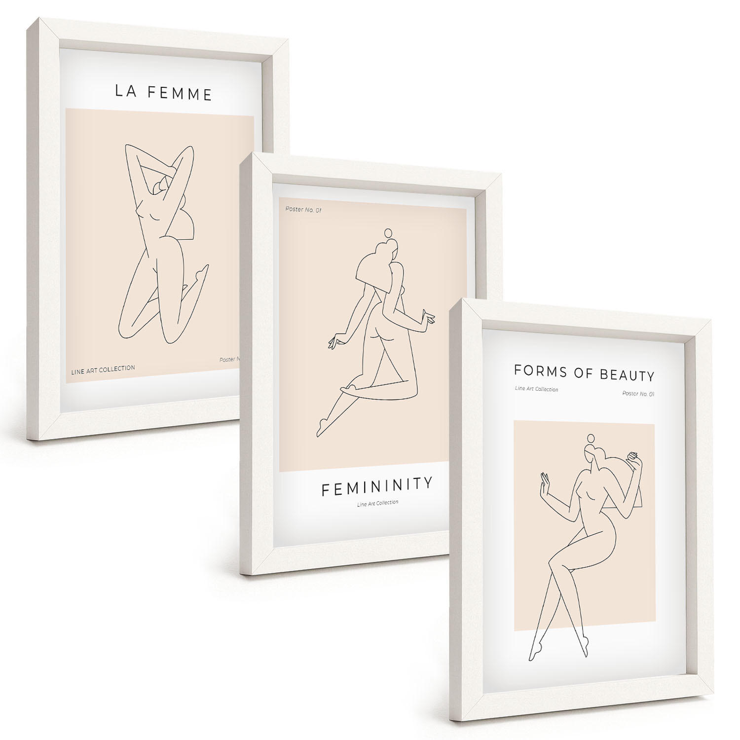 BILDER SET 3er Set - 20x30 cm Weißer Rahmen - Poster mit minimalistischen Frauensilhouetten - Weiß, Kunststoff (20/30cm) - TULUP