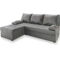 ECKSOFA RITA Hellgrau Plüsch-Stoff mit Schlaffunktion - Hellgrau, Holz (200/141cm) - MASSENO