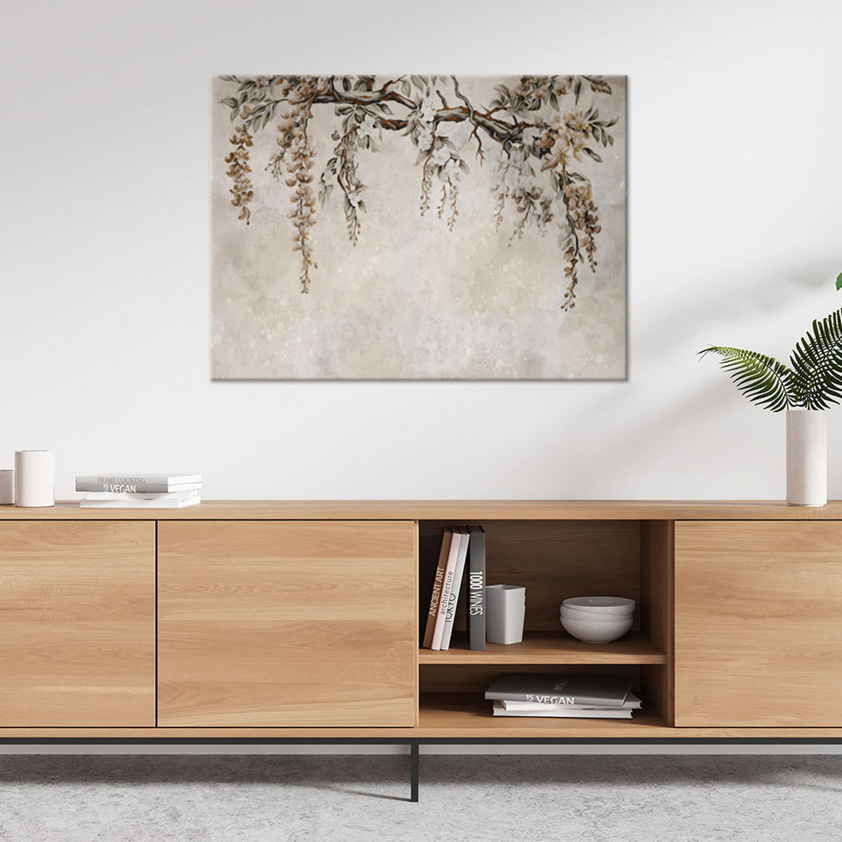 WANDBILD überhängende akazienblüten - Beige, Textil (60/40cm) - Feeby