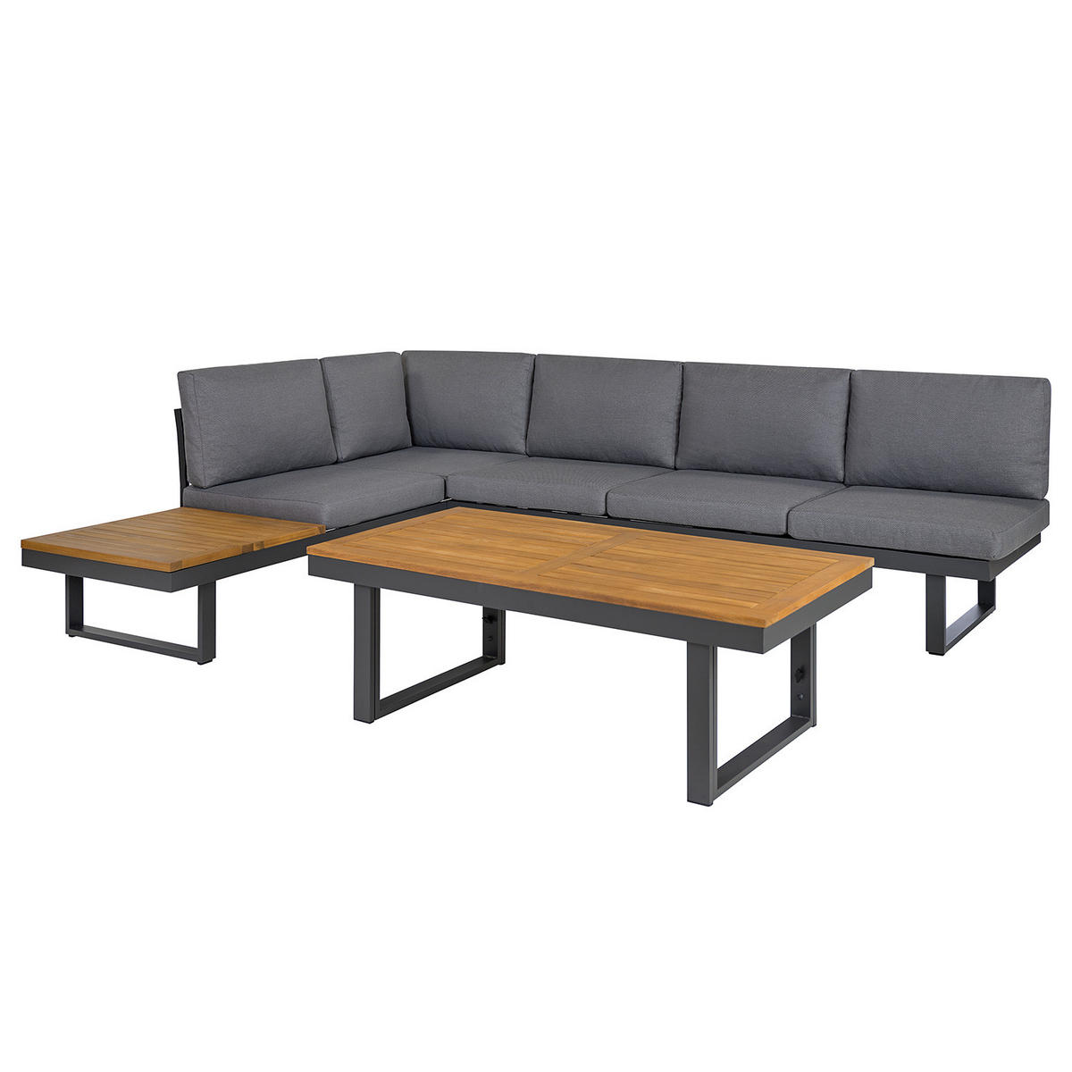 LOUNGESET - Webstoff / Akazie / Aluminium - 3-teilig - Höhenverstellbar - Braun/Grau, Holz/Textil - home24