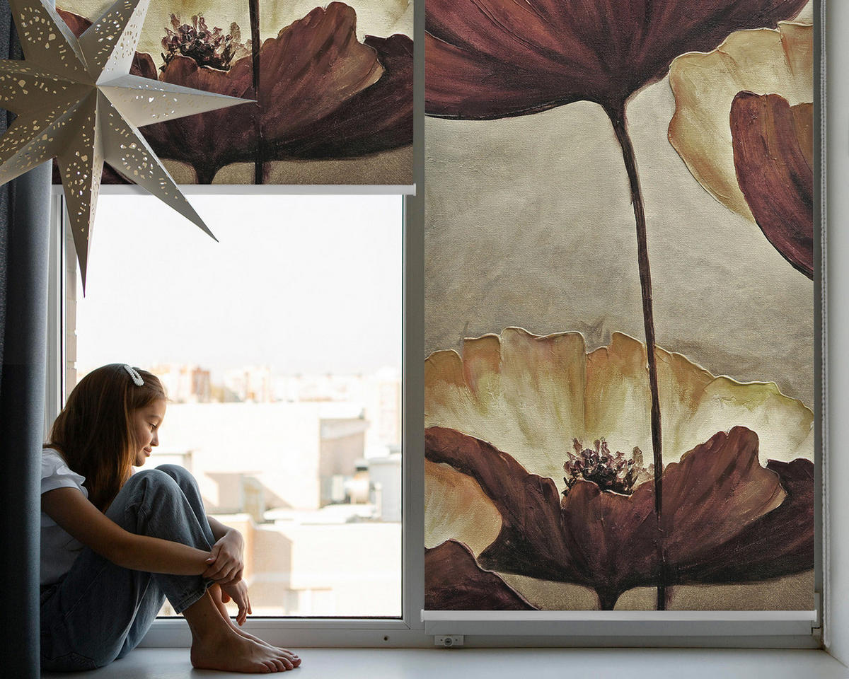 VNÚTORNÁ roleta - okenná roleta - roleta - 60x140 cm - Kvety - červená, plast (60/140/0.5cm) - TULUP
