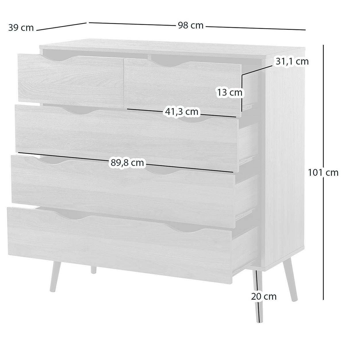 KOMMODE - 5 Schubladen, Walnuss Dekor - Walnussfarben, Holz/Holzwerkstoff (98/101/39cm) - home24