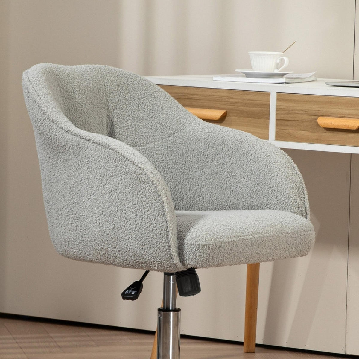 DREHSTÜHLE Samt Teddy Wippfunktion Grau - Grau, Metall (61/86/56cm) - SHOPENTRA