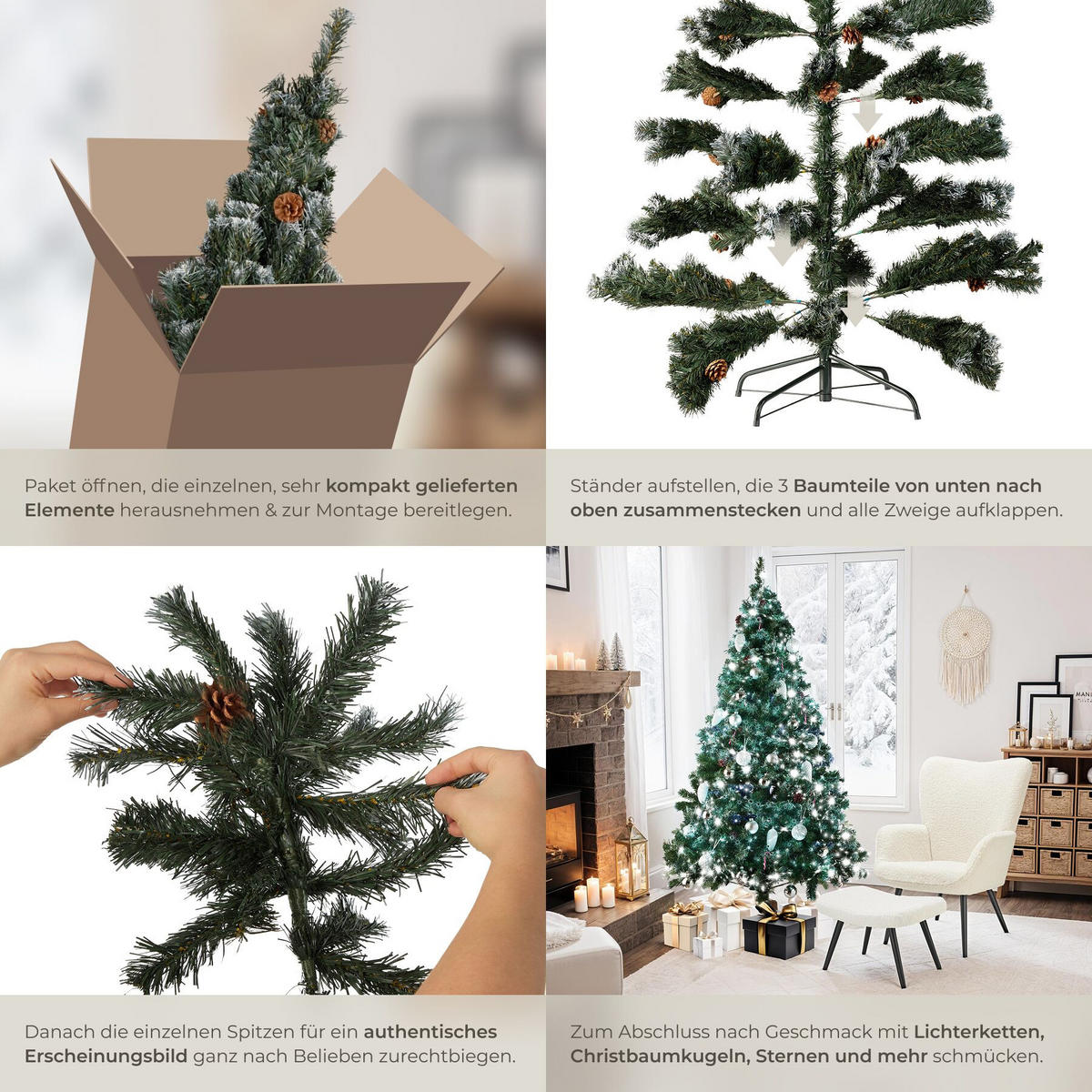 WEIHNACHTSBAUM , inklusive Metallständer mit Kunststoffkappen, grün - Grün, Kunststoff (180cm) - tectake