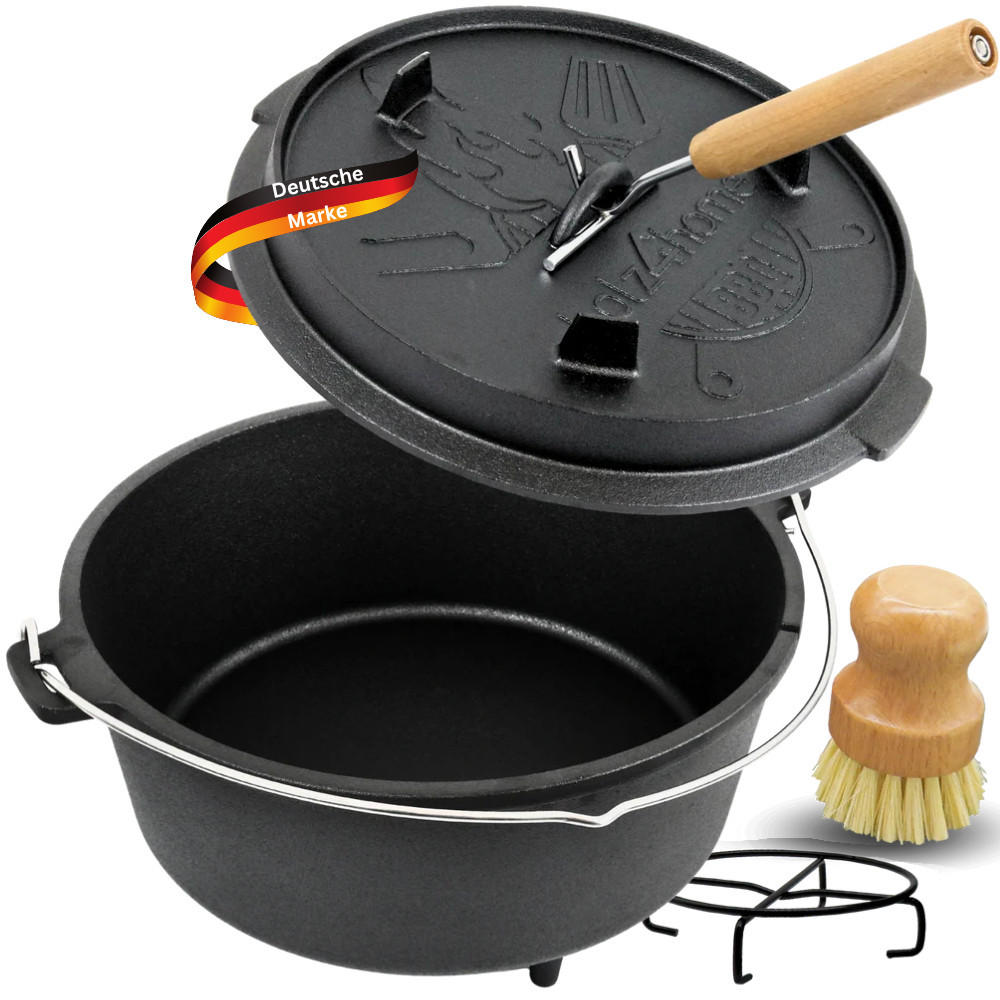 DUTCH OVEN 9 Liter Gusseisen EDOS mit Zubehör - Schwarz, Metall (31/13/31cm) - DELUKE